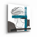 Abstract woman portrait painting on glass wall art by Artdesigna, featuring vibrant colors and artistic design.