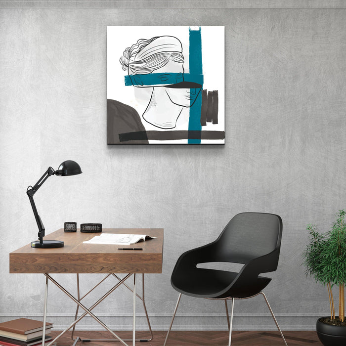 Abstract woman portrait painting on glass wall art by Artdesigna, featuring vibrant colors and a modern artistic design.