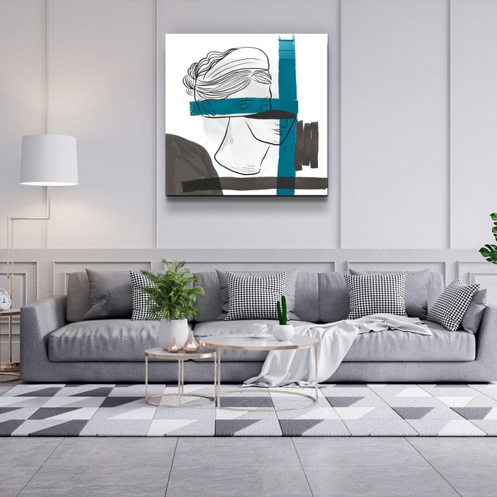 Abstract woman portrait glass wall art by Artdesigna, featuring vibrant colors and artistic brushstrokes on a sleek glass surface.