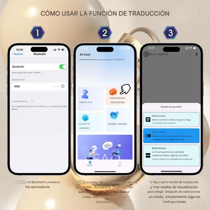 AUDÍFONOS TRADUCTORES IDIOMAS TIEMPO REAL BLUETOOTH 3 EN 1