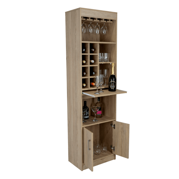 BAR CELESTE, BEIGE, DOS PUERTAS, ESPACIO PARA COPAS Y VINO