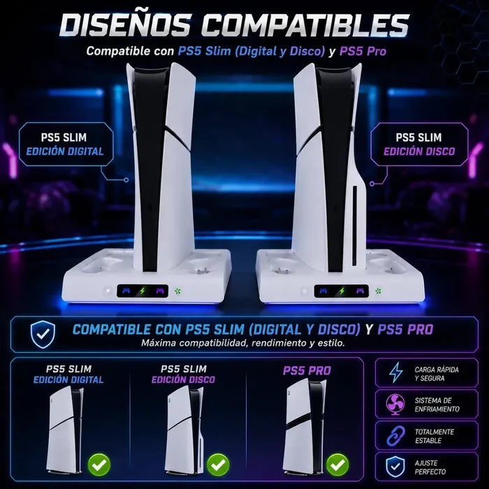 BASE REFRIGERANTE PS5 CARGA RÁPIDA INDICADOR LED PREMIUM