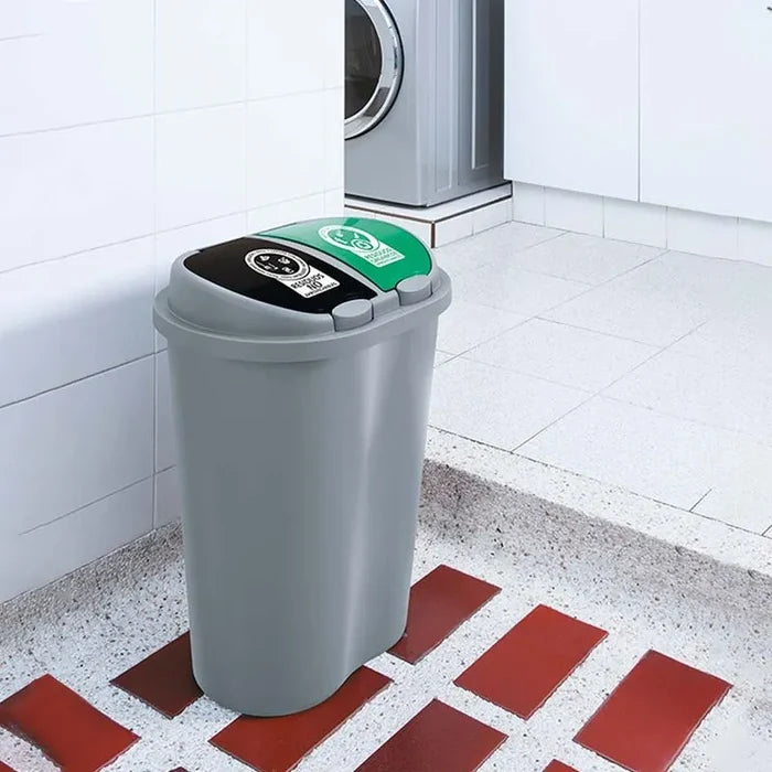 Basurero Manejo De Residuos 50 Litros Doble Gris