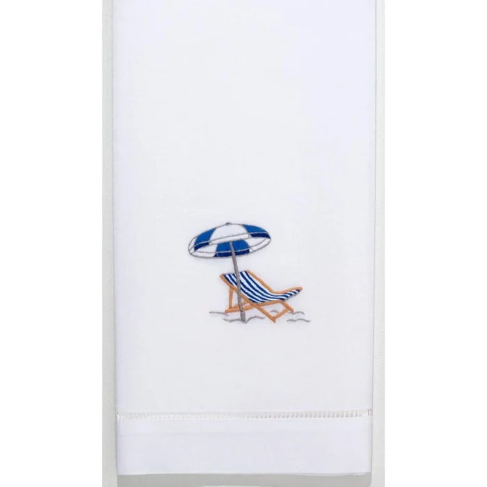 Set of 2 Beach Chair Hand Embroidered White Cotton Hand Towels - Hand Towels - The Well Appointed House