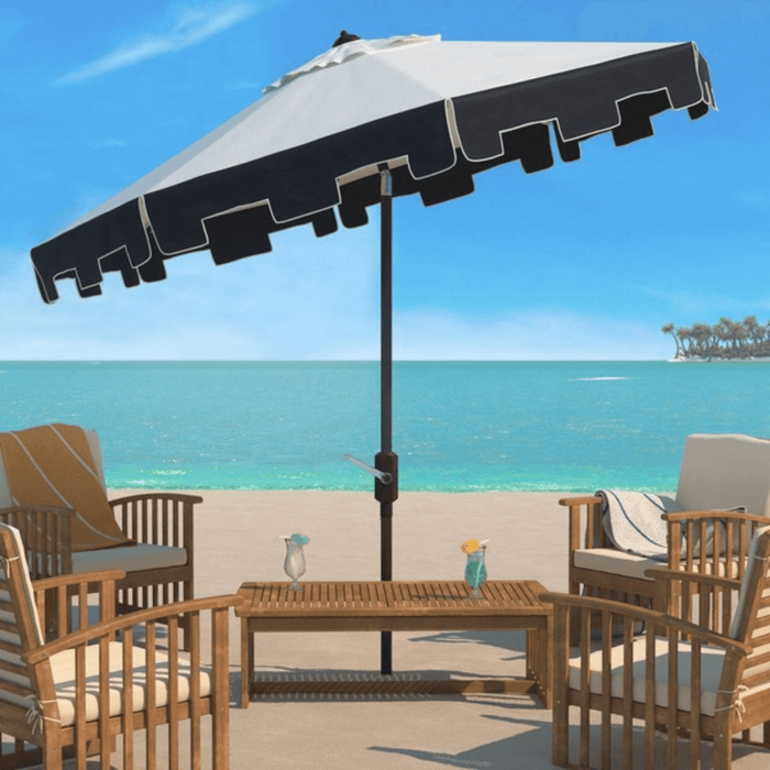 Beige and Navy Valance Outdoor Patio Umbrella - Outdoor Umbrellas - The Well Appointed House