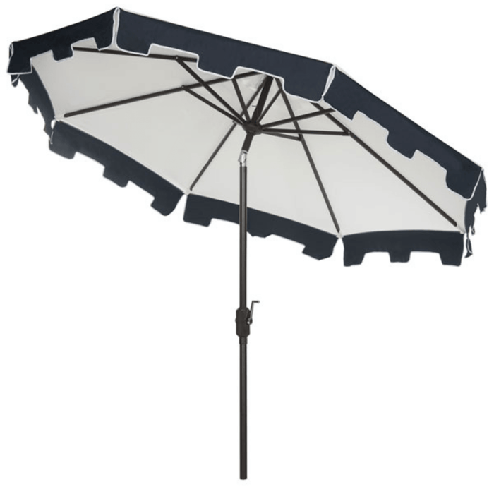 Beige and Navy Valance Outdoor Patio Umbrella - Outdoor Umbrellas - The Well Appointed House