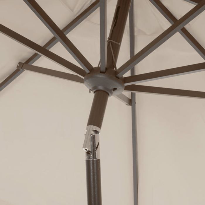 Beige and White Adjustable Outdoor Umbrella With Scalloped Trim - Outdoor Umbrellas - The Well Appointed House
