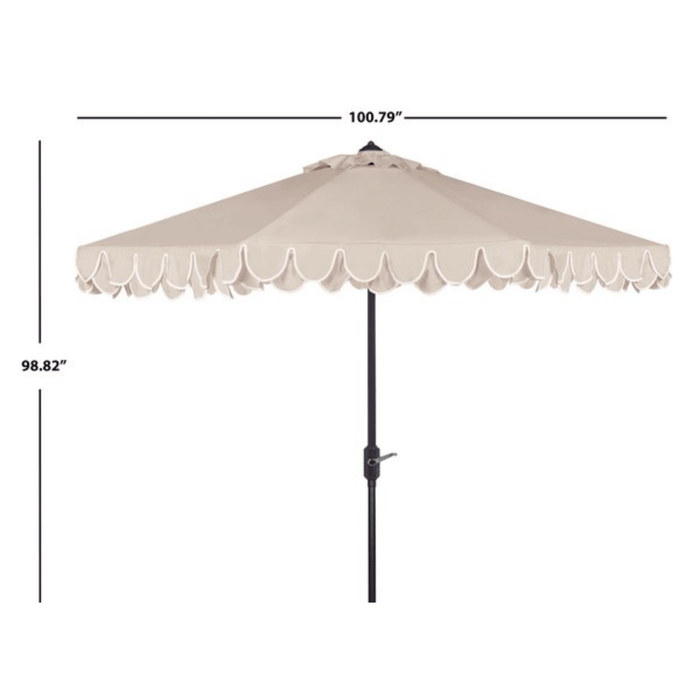 Beige and White Adjustable Outdoor Umbrella With Scalloped Trim - Outdoor Umbrellas - The Well Appointed House