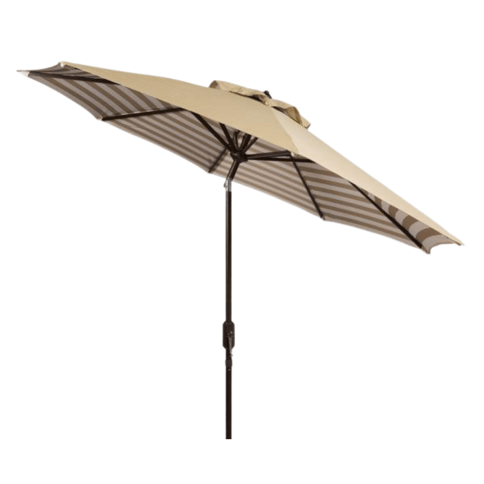 Beige and White Outdoor Crank Umbrella With Striped Interior - Outdoor Umbrellas - The Well Appointed House