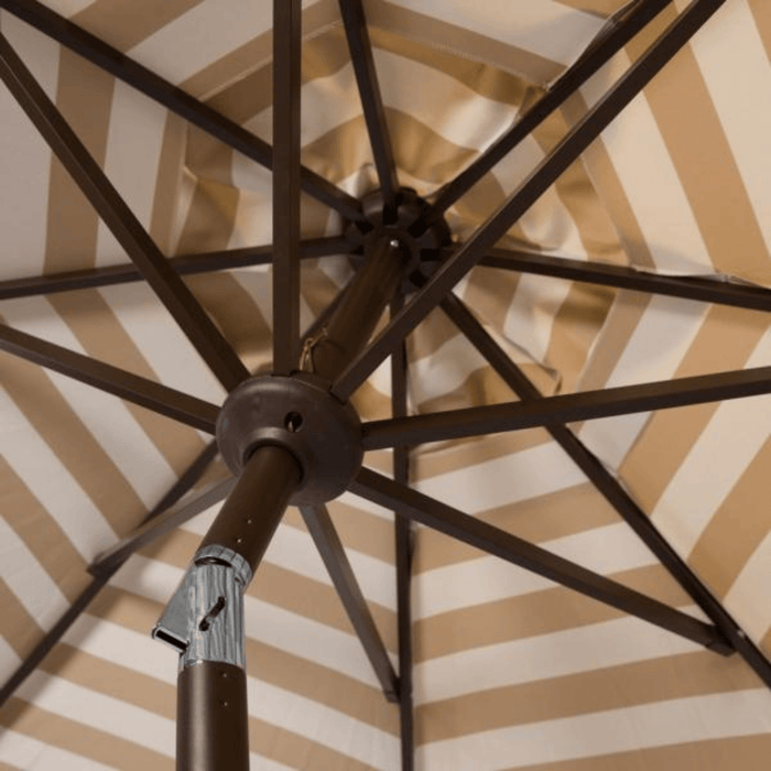 Beige and White Outdoor Crank Umbrella With Striped Interior - Outdoor Umbrellas - The Well Appointed House