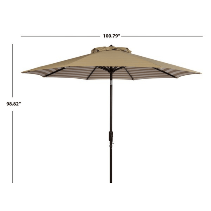 Beige and White Outdoor Crank Umbrella With Striped Interior - Outdoor Umbrellas - The Well Appointed House