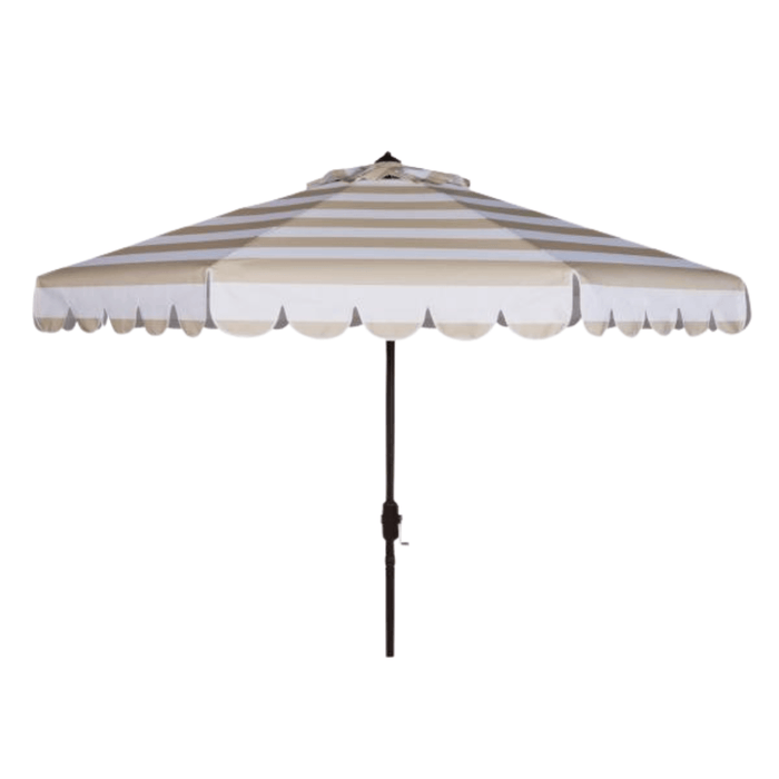 Beige and White Striped Umbrella With Scalloped Trim - Outdoor Umbrellas - The Well Appointed House
