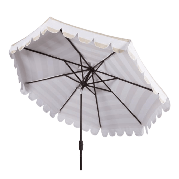 Beige and White Striped Umbrella With Scalloped Trim - Outdoor Umbrellas - The Well Appointed House