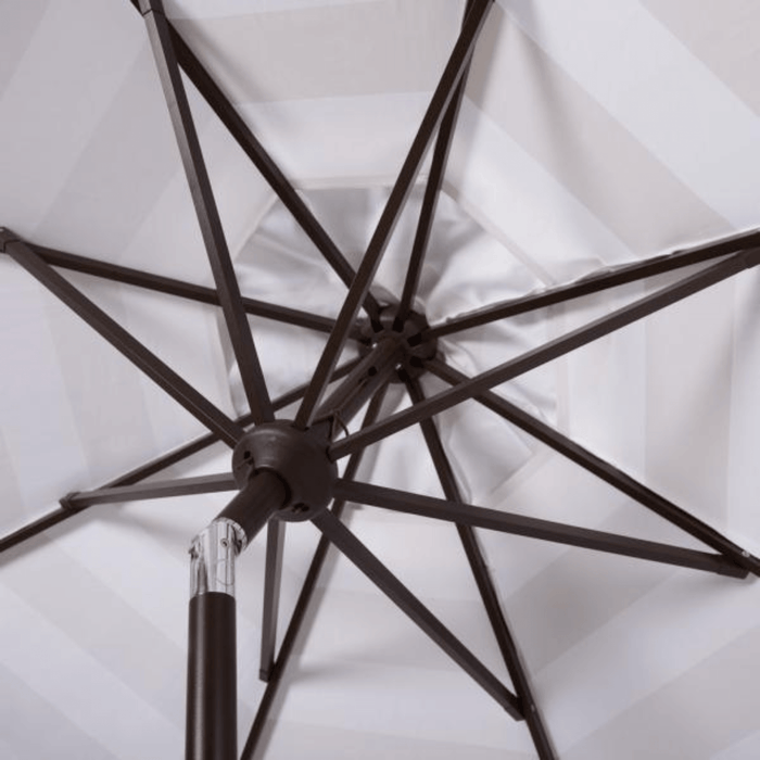 Beige and White Striped Umbrella With Scalloped Trim - Outdoor Umbrellas - The Well Appointed House