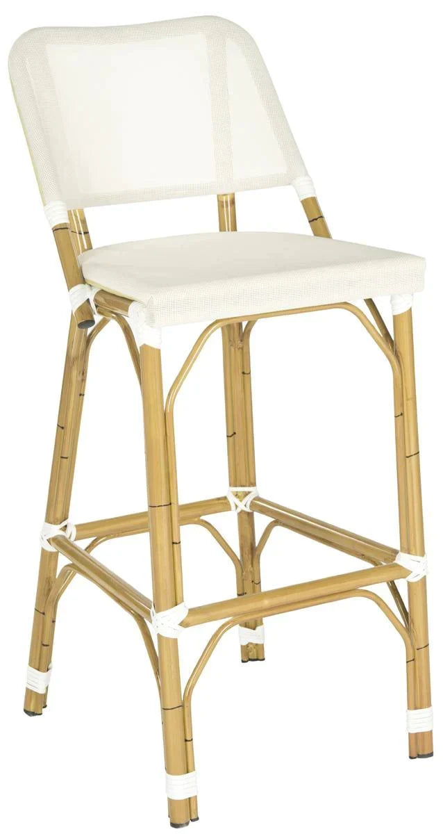 Beige Indoor-Outdoor Bar Stool With Faux Bamboo Frame - Outdoor Bar & Counter Stools - The Well Appointed House