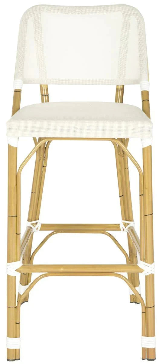 Beige Indoor-Outdoor Bar Stool With Faux Bamboo Frame - Outdoor Bar & Counter Stools - The Well Appointed House