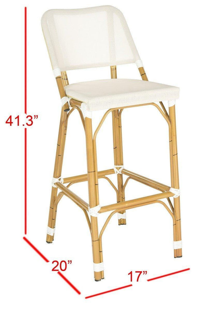 Beige Indoor-Outdoor Bar Stool With Faux Bamboo Frame - Outdoor Bar & Counter Stools - The Well Appointed House