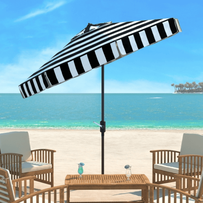 Black and White Striped 9 Foot Tall Outdoor Patio Umbrella - Outdoor Umbrellas - The Well Appointed House
