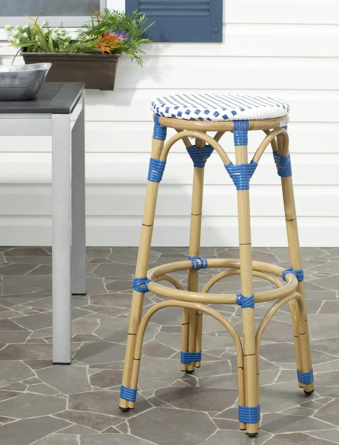 Blue and White Indoor-Outdoor Bistro Bar Stool - Outdoor Bar & Counter Stools - The Well Appointed House