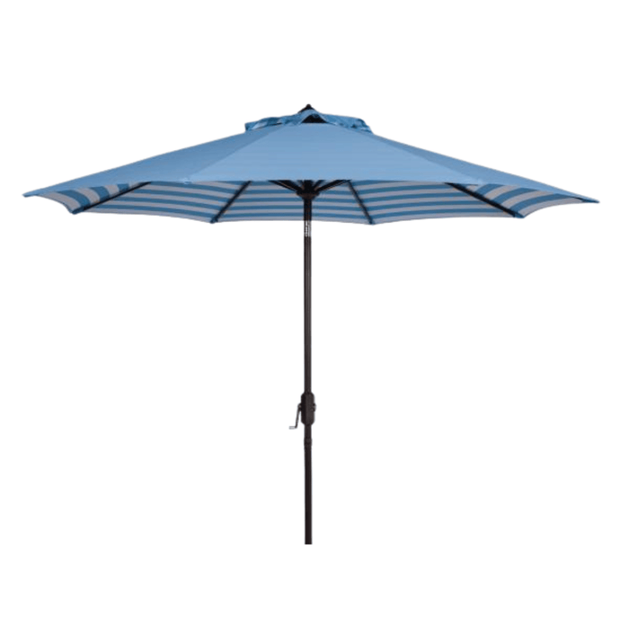 Blue and White Outdoor Crank Umbrella With Striped Interior - Outdoor Umbrellas - The Well Appointed House