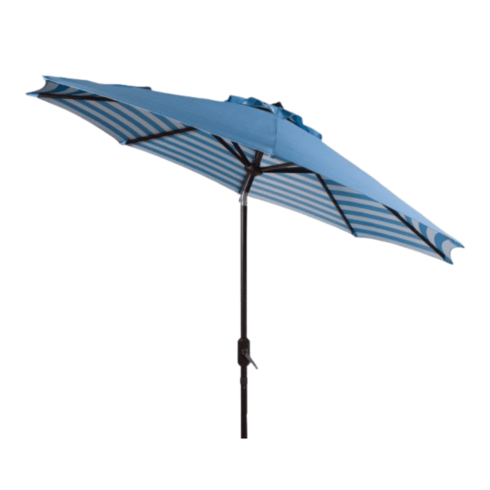 Blue and White Outdoor Crank Umbrella With Striped Interior - Outdoor Umbrellas - The Well Appointed House