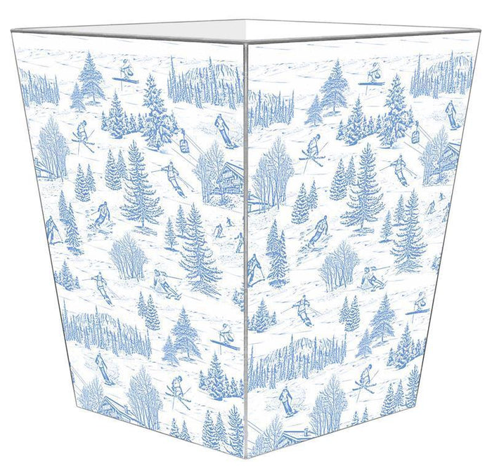 Blue Ski Toile Decoupage Wastebasket and Optional Tissue Box - Wastebasket Sets - The Well Appointed House