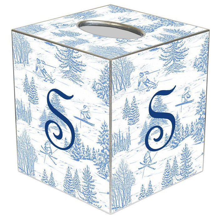 Blue Ski Toile Decoupage Wastebasket and Optional Tissue Box - Wastebasket Sets - The Well Appointed House