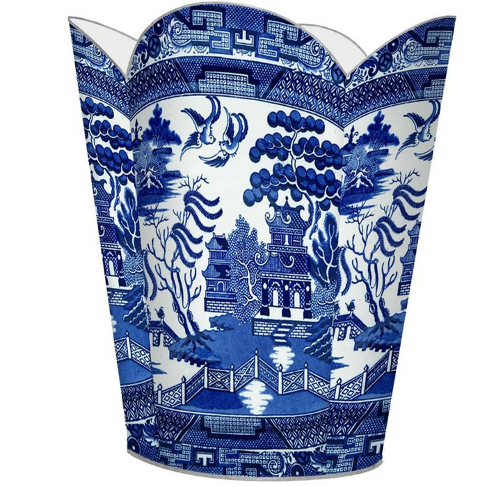 Blue Willow Decoupage Wastebasket and Optional Tissue Box Cover - Wastebasket Sets - The Well Appointed House