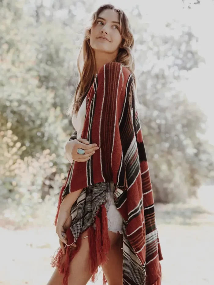 Bohemian Cow Skull Serape Ruana