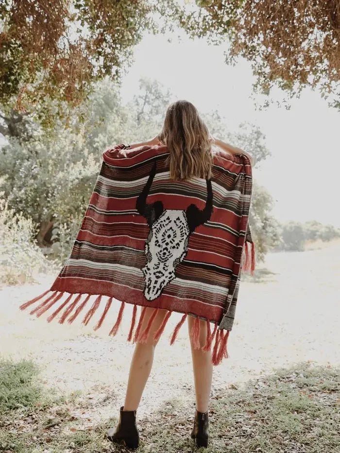 Bohemian Cow Skull Serape Ruana