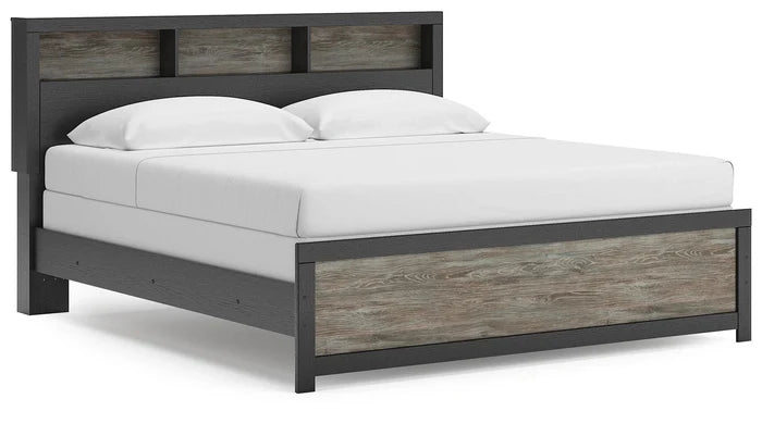 Black/Gray / King / Bookcase Panel Bed