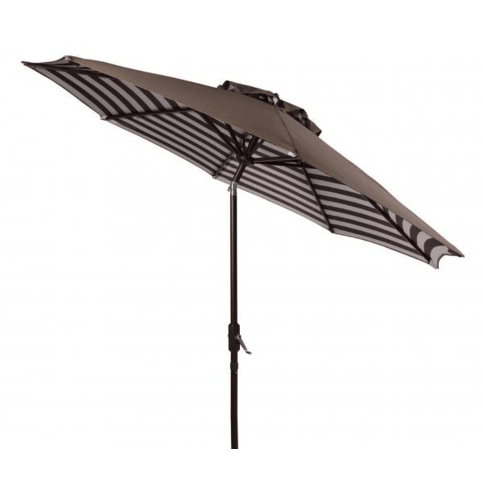 Brown and White Outdoor Crank Umbrella With Striped Interior - Outdoor Umbrellas - The Well Appointed House