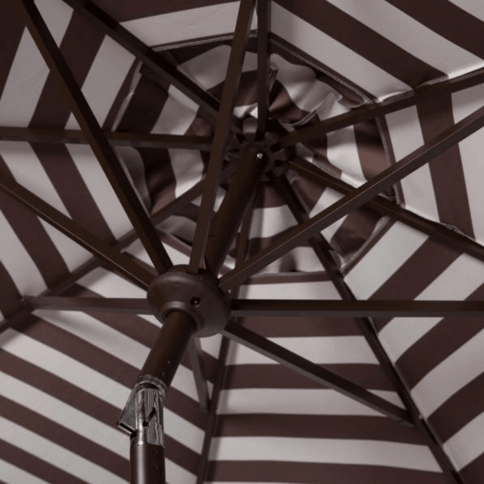Brown and White Outdoor Crank Umbrella With Striped Interior - Outdoor Umbrellas - The Well Appointed House