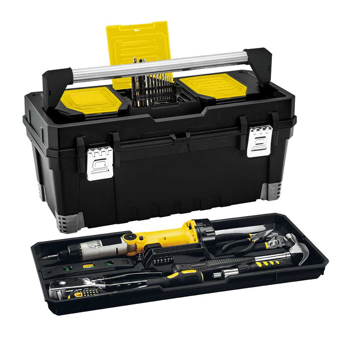 Caja Herramientas 25" Profesional Cerradura Metálica Negro