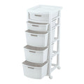 Cajonero Apariencia Rattan 2 Gavetas Bajas + 3 Gavetas Altas Blanco Nieve