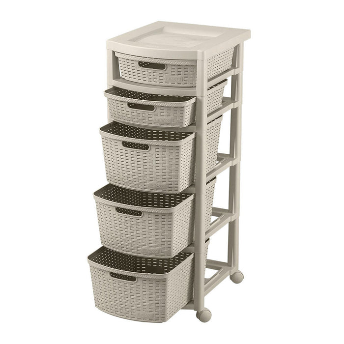 Cajonero Apariencia Rattan 2 Gavetas Bajas + 3 Gavetas Altas Taupe