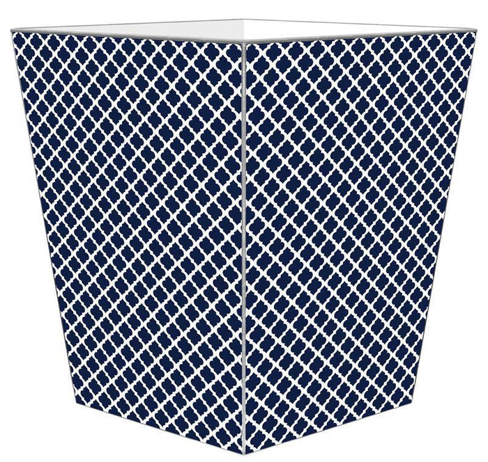 Chelsea Navy Decoupage Wastebasket and Optional Tissue Box Cover - Wastebasket Sets - The Well Appointed House