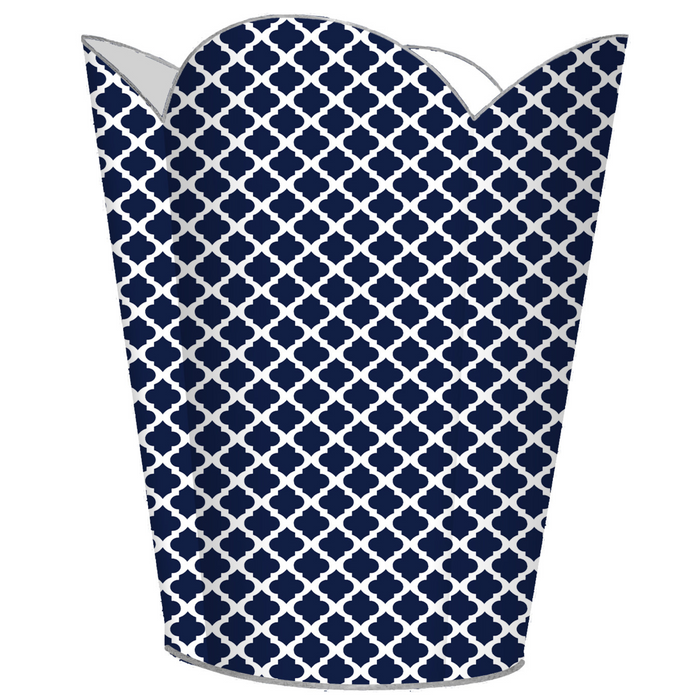 Chelsea Navy Decoupage Wastebasket and Optional Tissue Box Cover - Wastebasket Sets - The Well Appointed House