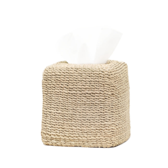 Pigeon & Poodle Chelston Woven Abaca Round Wastebasket in Bleached with Optional Tissue Box - Wastebasket Sets - The Well Appointed House