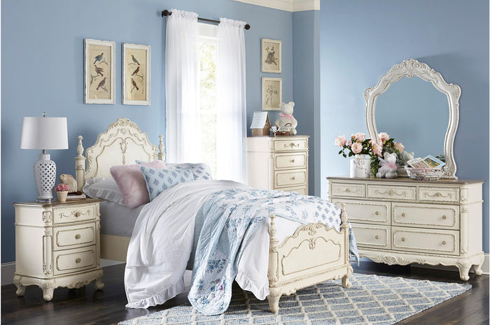 Cinderella Mirror in Antique White with Grey Rub-Through 1386NW-6 - Furniture World SW (WA)