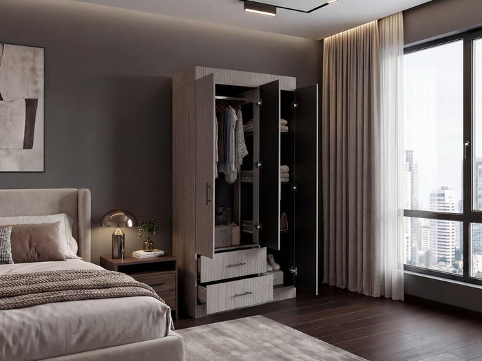 Closet Houston, Positano y Wengue, Con Cuatro Puertas Batientes y Dos Cajones Con Amplio Espacio De Almacenamiento
