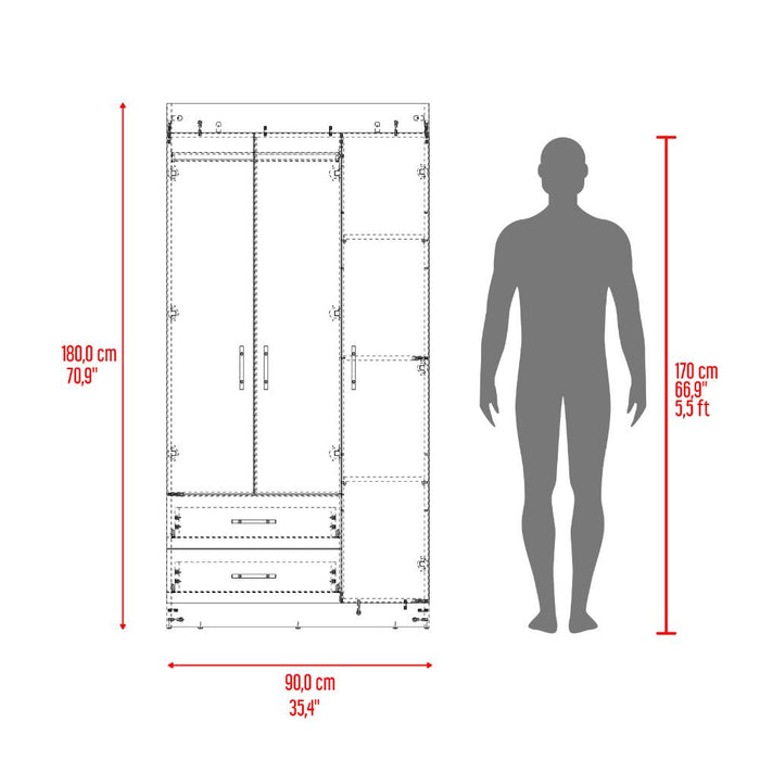 Closet Houston, Positano y Wengue, Con Cuatro Puertas Batientes y Dos Cajones Con Amplio Espacio De Almacenamiento