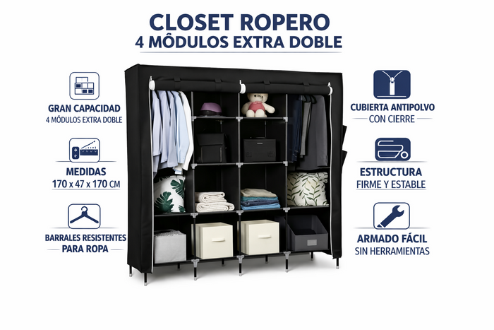 CLOSET TELA 4 CUERPOS ✨