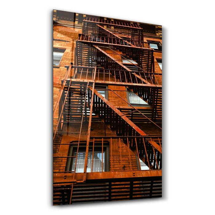 Colorful apartments glass wall art by Artdesigna featuring vibrant, modern cityscape design on clear glass.