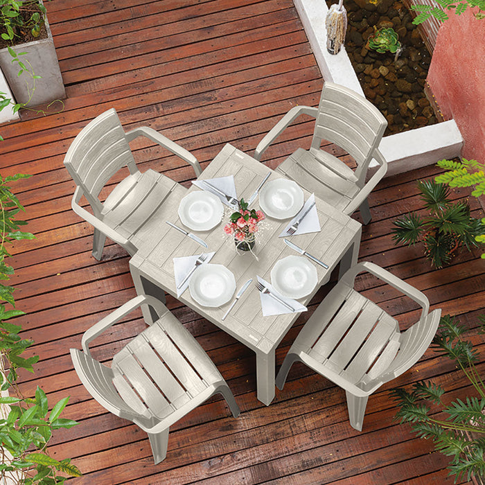 Combo Comedor Baru (1 Mesa + 4 Sillas Con Brazos) Taupe