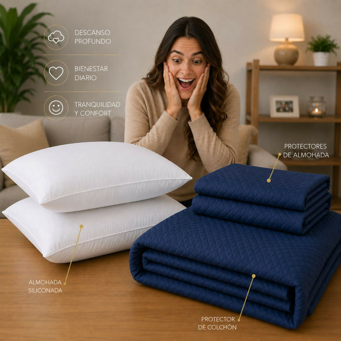 Combo protector colchon + 1 almohada siliconada sencillo