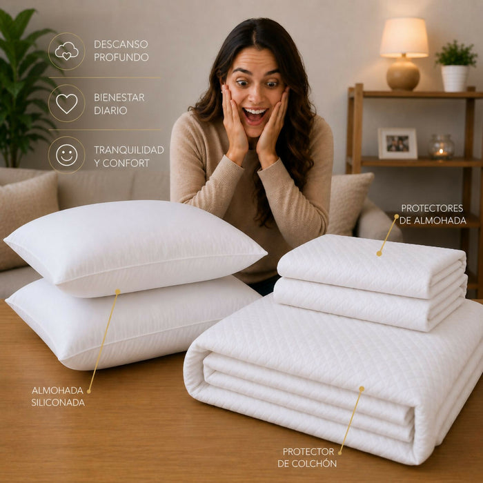 Combo protector colchon + 1 almohada siliconada sencillo