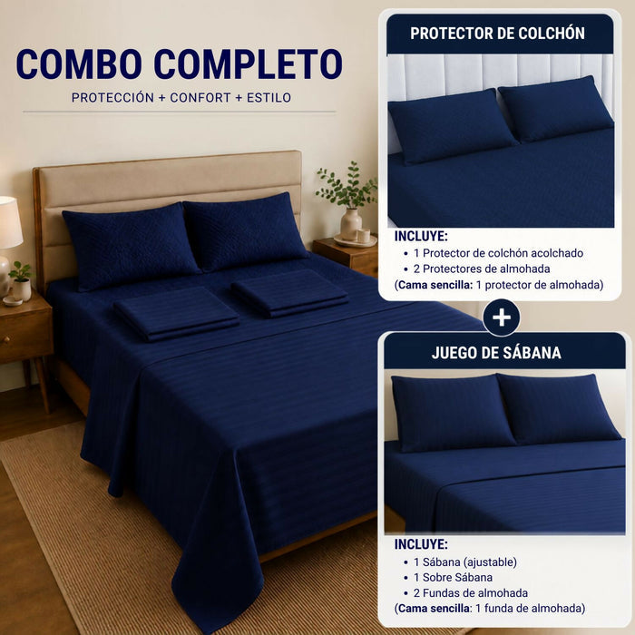 Combo protector colchon + Juego de sábanas semidoble
