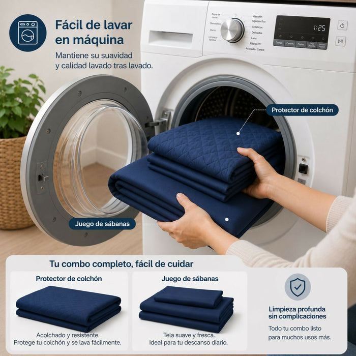 Combo protector colchon + Juego de sábanas semidoble