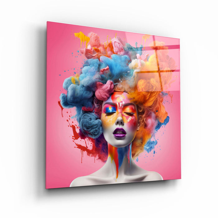 Glass wall art featuring colorful cotton candy design by Artdesigna, vibrant and decorative wall decor piece.